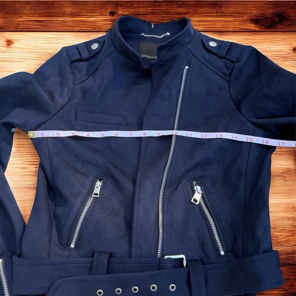 Banana Republic Vegan Suede Moto Jacket Dark Blue Women’s Size Small NWT Spring - Picture 8 of 9